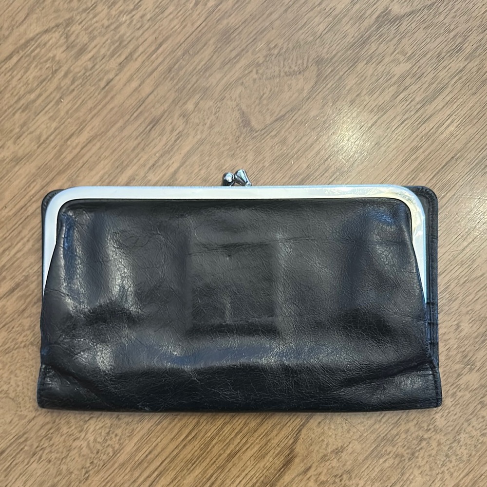Hobo black patent leather wallet, pre owned